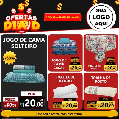 Modelo de Rede Social para Feed Facebook com o tema Ofertas Dia D para Cama, Mesa e Banho