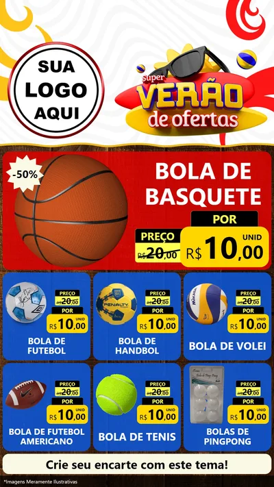 Modelo de Rede Social para Stories com o tema Super Verão de Ofertas para Artigos Esportivos