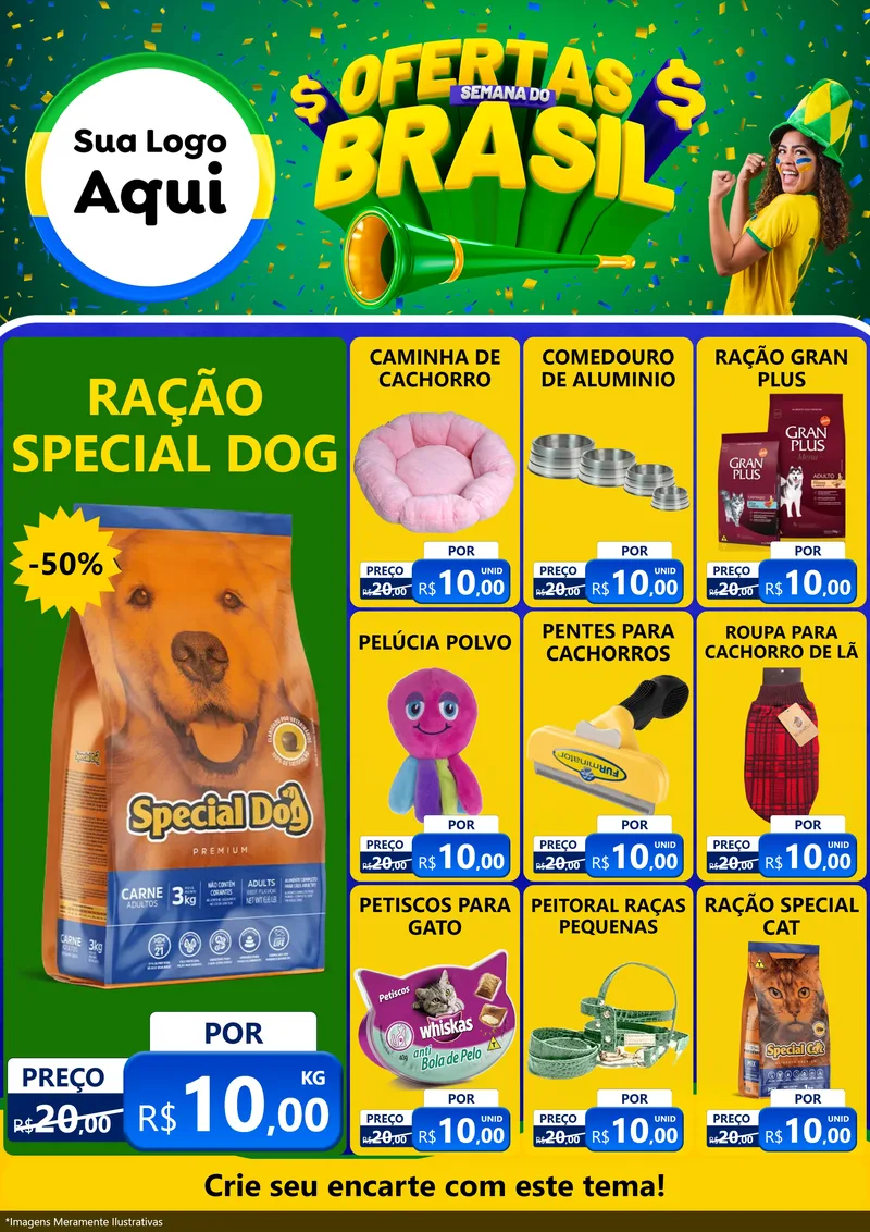 Modelo de Encarte para Encarte A4 Vertical com o tema Ofertas Semana do Brasil para Pet Shop