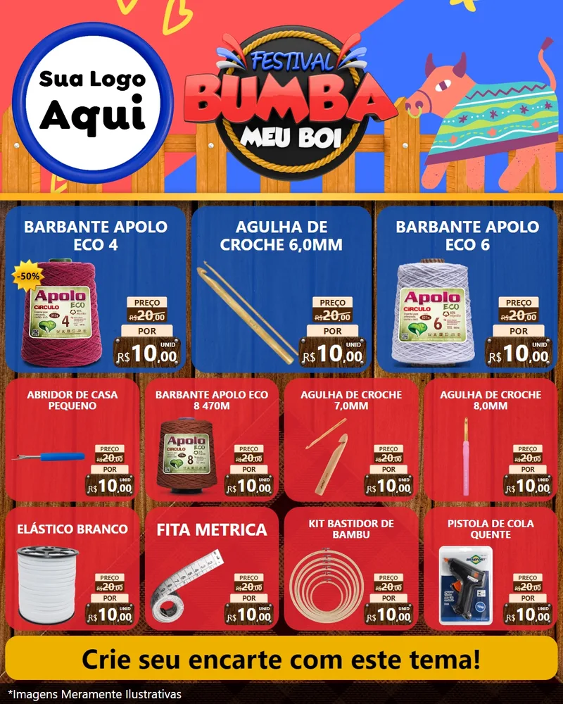 Modelo de Rede Social para Feed Instagram com o tema Festival Bumba Meu Boi para Armarinho e Aviamentos