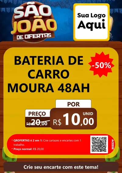 Modelo de Cartaz para Cartaz A4 Vertical com o tema São João Ofertas Imbatíveis! - Junina para Baterias Elétricas