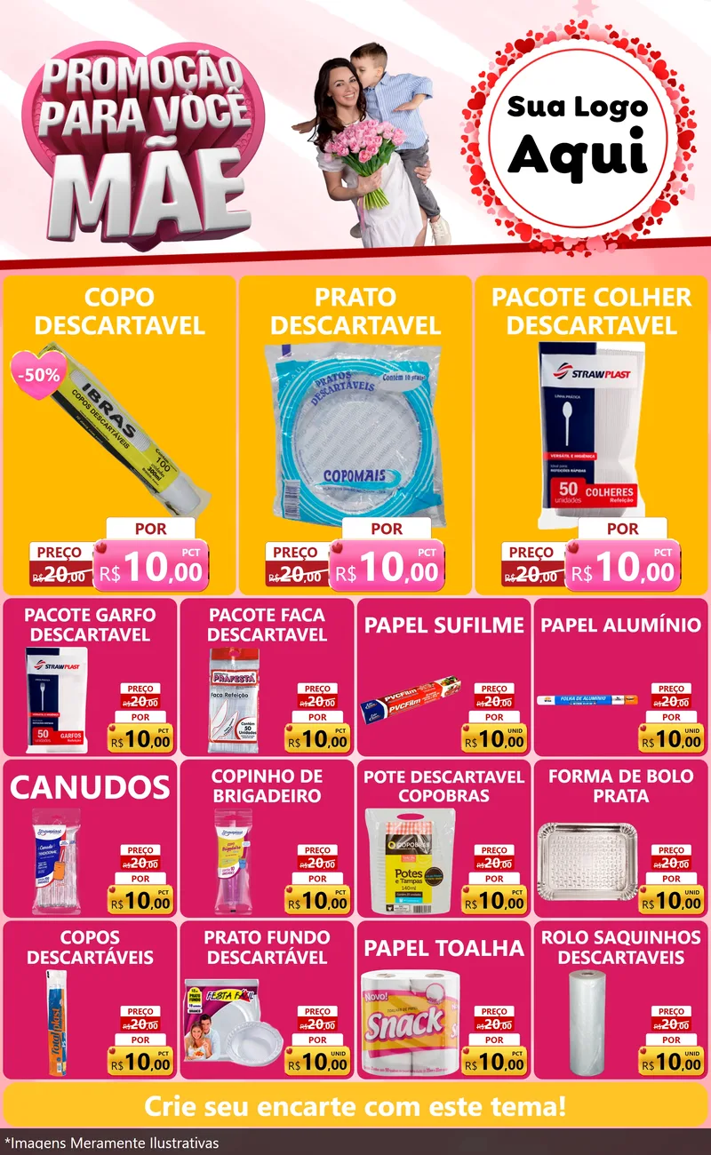 Modelo de Encarte para Encarte Grande com o tema Promoção Para Você Mãe para Embalagens