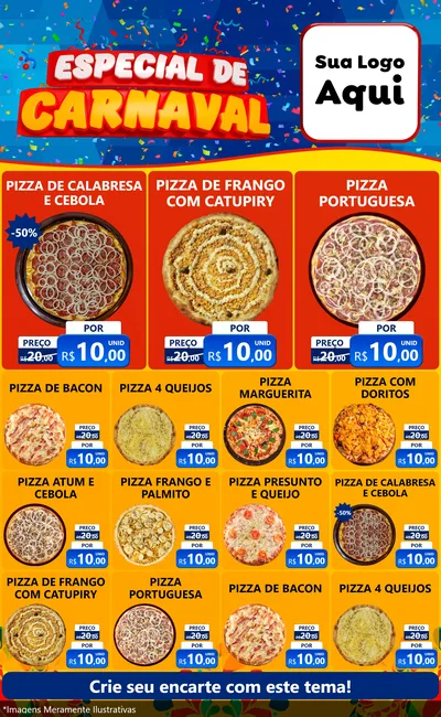 Modelo de Encarte para Encarte Grande com o tema Especial de Carnaval para Pizzaria
