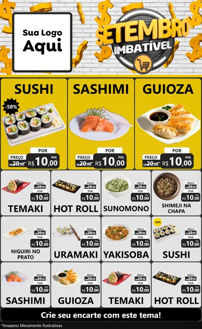 Modelo de Encarte para Encarte Grande com o tema Setembro Imbatível para Comida japonesa