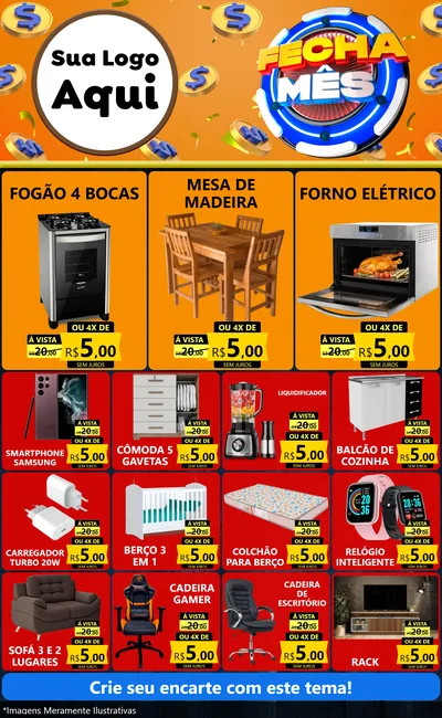 Modelo de Encarte para Encarte Grande com o tema Fecha Mês para Móveis e Eletro