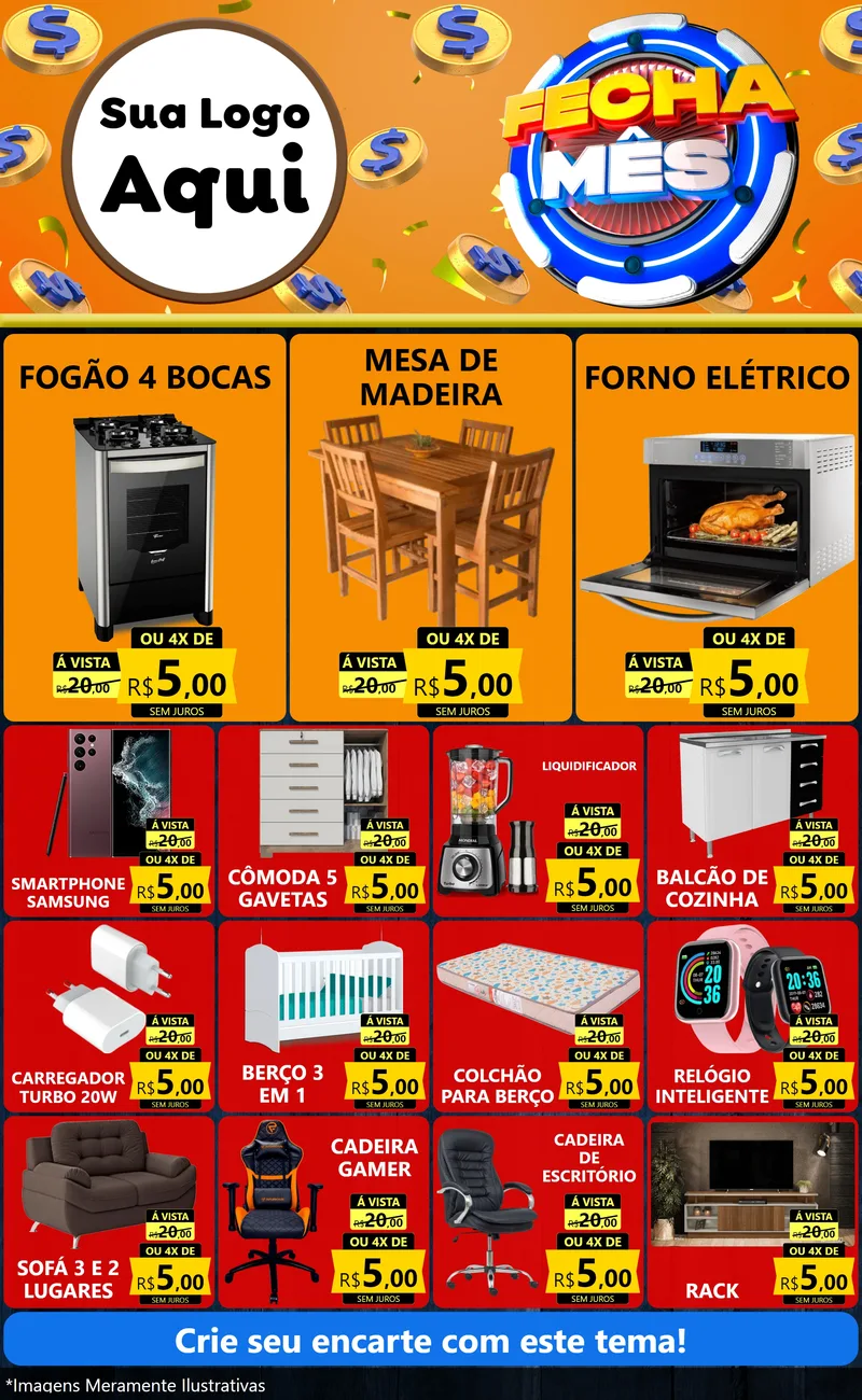 Modelo de Encarte para Encarte Grande com o tema Fecha Mês para Móveis e Eletro