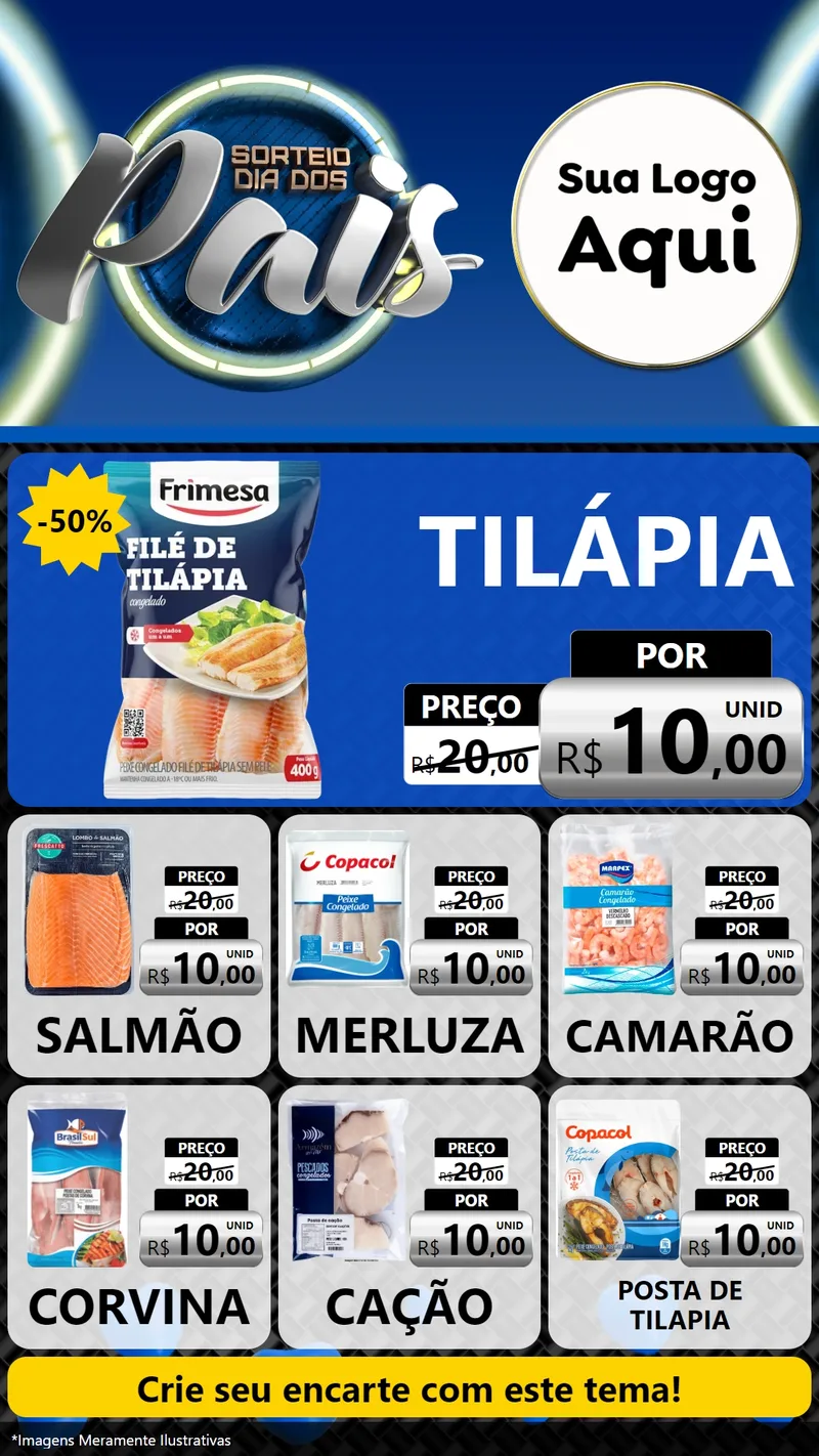Modelo de Rede Social para Stories com o tema Sorteio Dia Dos Pais para Peixaria