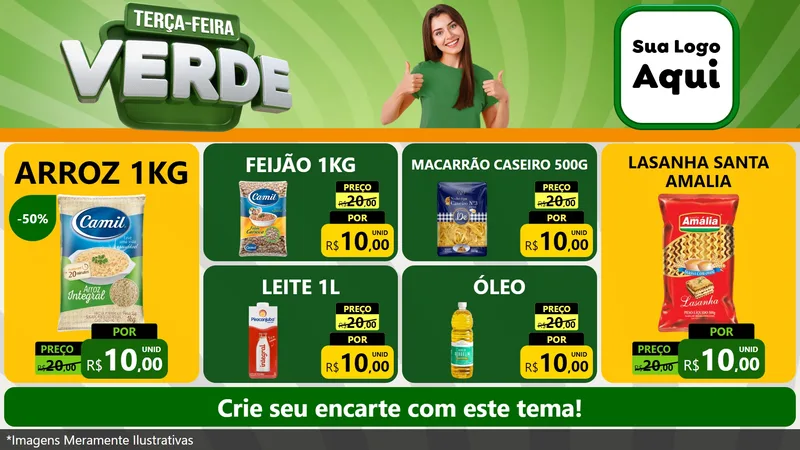 Modelo de TV para TV Horizontal com o tema Terça - Feira Verde para Supermercado