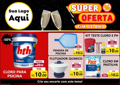 Modelo de Encarte para Encarte A4 Horizontal com o tema Super Oferta Fim de Ano para Produtos para Piscina