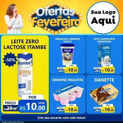Modelo de Rede Social para Feed Facebook com o tema Ofertas de Fevereiro para Frios e Laticínios