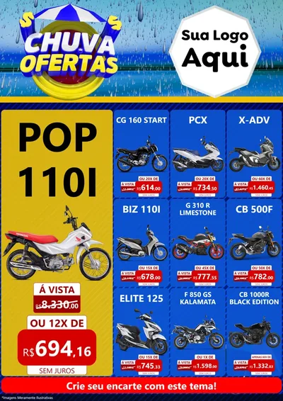 Modelo de Encarte para Encarte A4 Vertical com o tema Chuva de Ofertas para Concessionaria de Motos