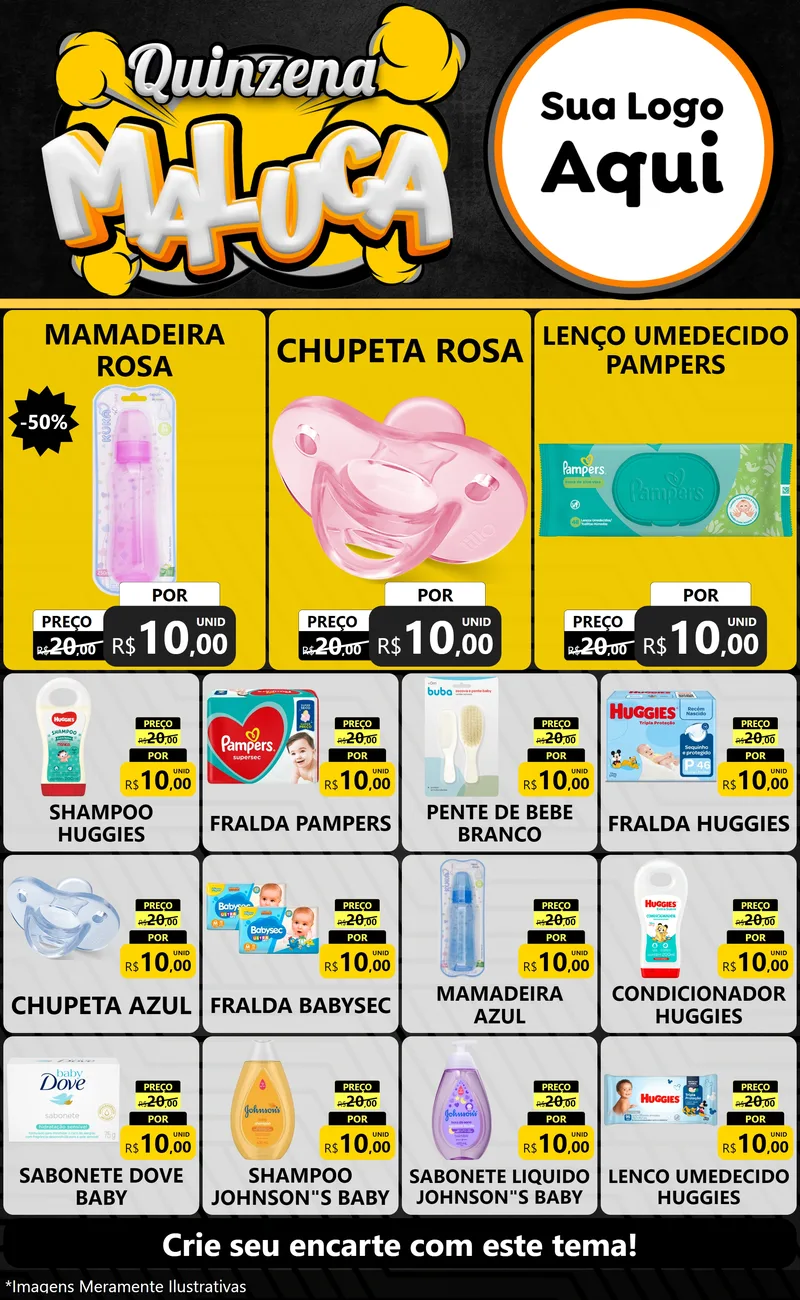 Modelo de Encarte para Encarte Grande com o tema Quinzena Maluca para Bebês