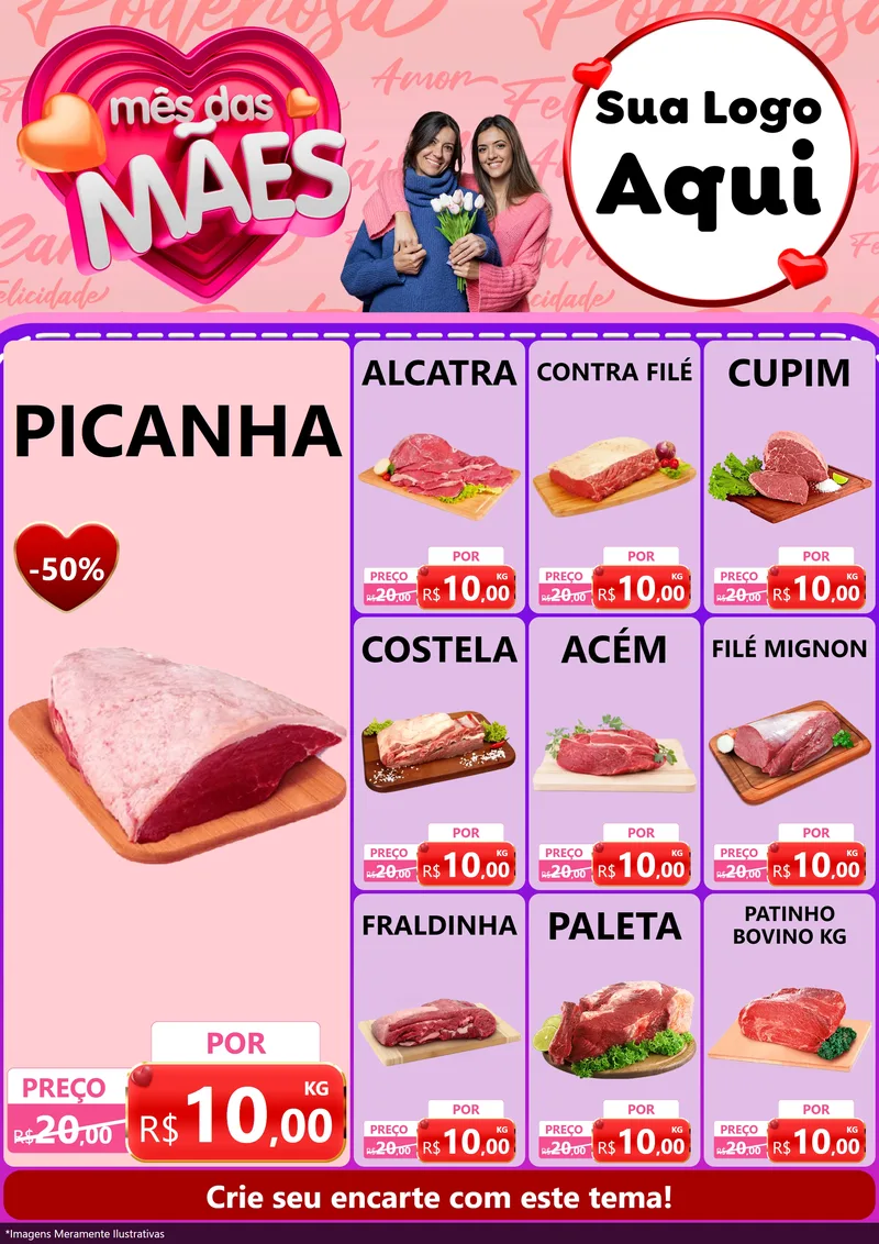 Modelo de Encarte para Encarte A4 Vertical com o tema Mês Das Mães para Açougue