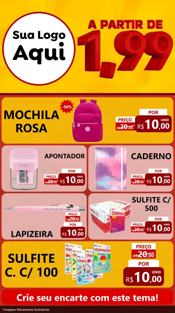 Modelo de TV para TV Vertical com o tema A Partir de Um e Noventa e Nove - 1,99 para Papelaria