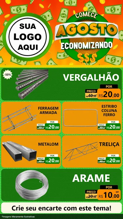 Modelo de TV para TV Vertical com o tema Comece Agosto Economizando para Ferragens