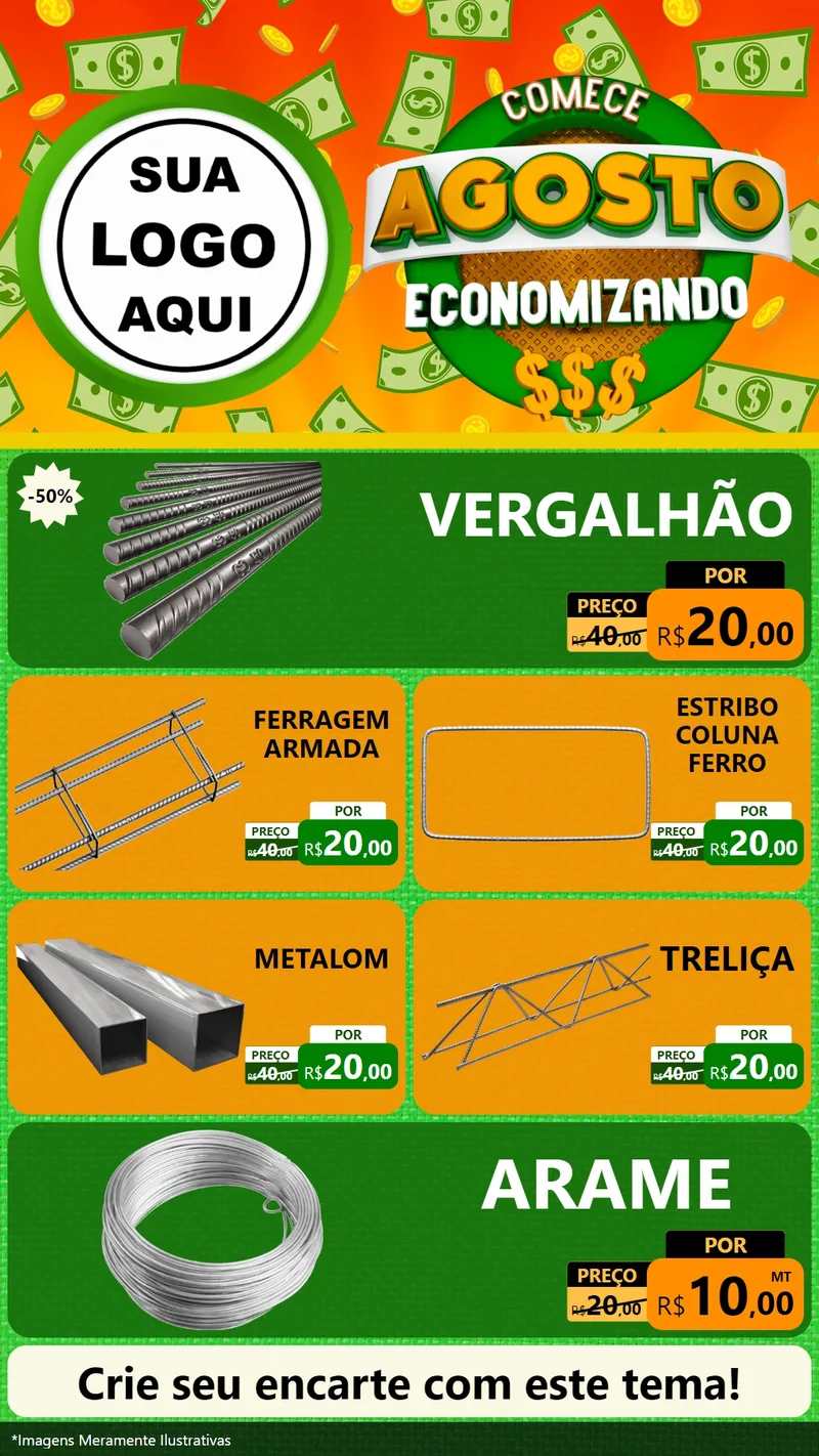 Modelo de TV para TV Vertical com o tema Comece Agosto Economizando para Ferragens