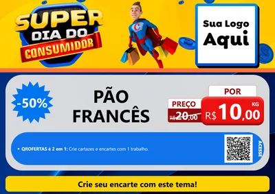 Modelo de Cartaz para Cartaz A4 Horizontal com o tema Super Dia do Consumidor para Padaria