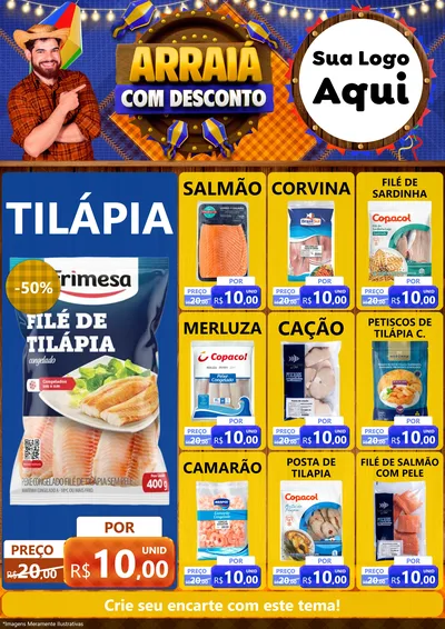 Modelo de Encarte para Encarte A4 Vertical com o tema Arraiá Com Desconto para Peixaria