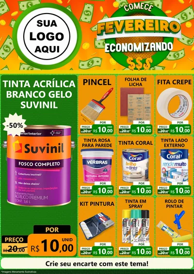 Modelo de Encarte para Encarte A4 Vertical com o tema Comece Fevereiro Economizando para Tintas e Ferramentas