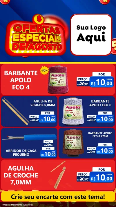 Modelo de TV para TV Vertical com o tema Ofertas Especiais de Agosto para Armarinho e Aviamentos