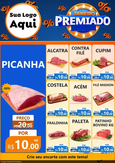 Modelo de Encarte para Encarte A4 Vertical com o tema Janeiro Premiado para Açougue