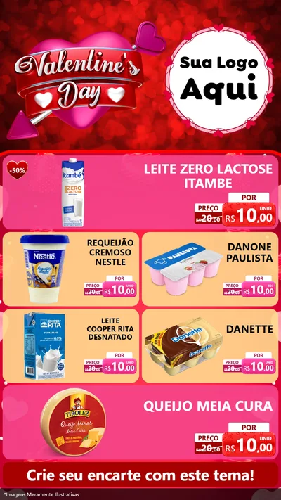 Modelo de TV para TV Vertical com o tema Valentine's Day para Frios e Laticínios