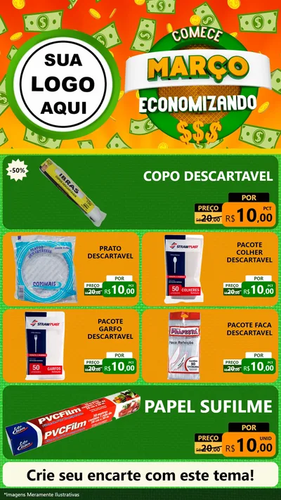 Modelo de TV para TV Vertical com o tema Comece Março Economizando para Embalagens
