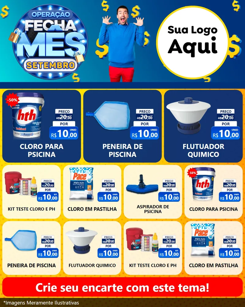 Modelo de Rede Social para Feed Instagram com o tema Operação Fecha Mês Setembro para Produtos para Piscina