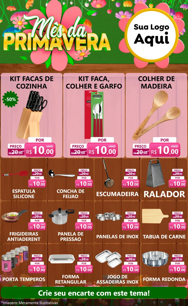 Modelo de Encarte para Encarte Grande com o tema Mês da Primavera para Utilidades Domésticas