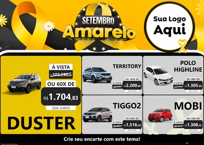 Modelo de Encarte para Encarte A4 Horizontal com o tema Setembro Amarelo para Concessionaria de Carros