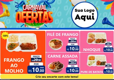 Modelo de Encarte para Encarte A4 Horizontal com o tema Carnaval de Ofertas para Restaurante
