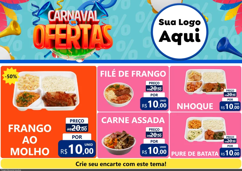Modelo de Encarte para Encarte A4 Horizontal com o tema Carnaval de Ofertas para Restaurante