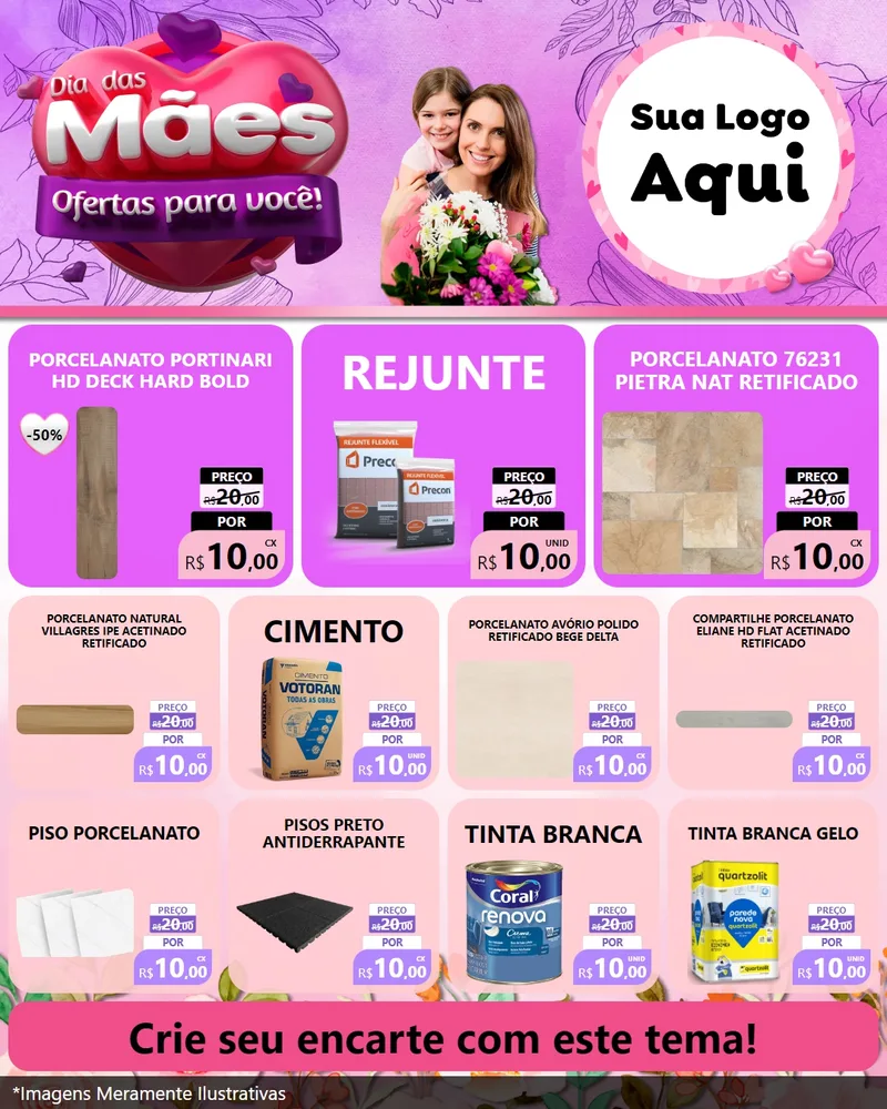 Modelo de Rede Social para Feed Instagram com o tema Dia das Mães Ofertas para Você! para Pisos e revestimentos