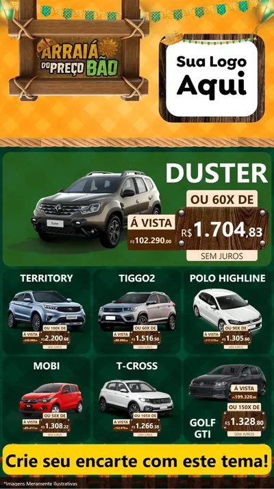 Modelo de Rede Social para Stories com o tema Arraiá do preço bão para Concessionaria de Carros