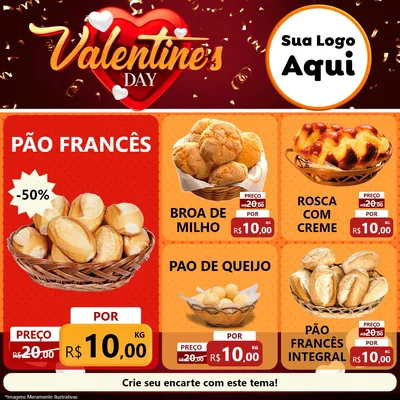 Modelo de Rede Social para Feed Facebook com o tema Valentine's Day para Padaria