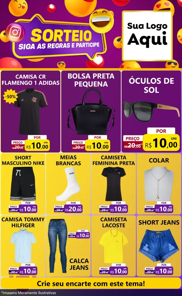 Modelo de Encarte para Encarte Grande com o tema Sorteio para Roupas e acessórios