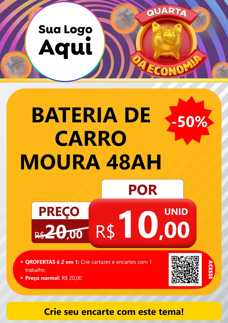 Modelo de Cartaz para Cartaz A4 Vertical com o tema Quarta da Economia para Baterias Elétricas
