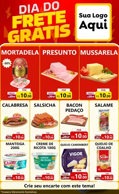 Modelo de Encarte para Encarte Grande com o tema Dia do Frete Grátis para Frios e Laticínios