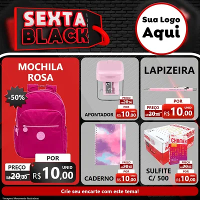 Modelo de Rede Social para Feed Facebook com o tema Sexta Black para Papelaria