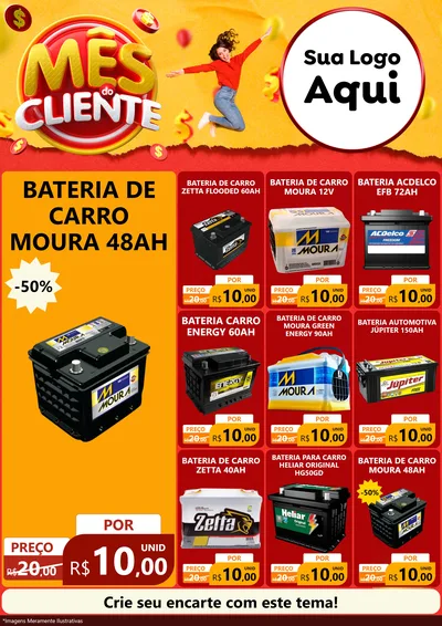 Modelo de Encarte para Encarte A4 Vertical com o tema Mês do Cliente para Baterias Elétricas