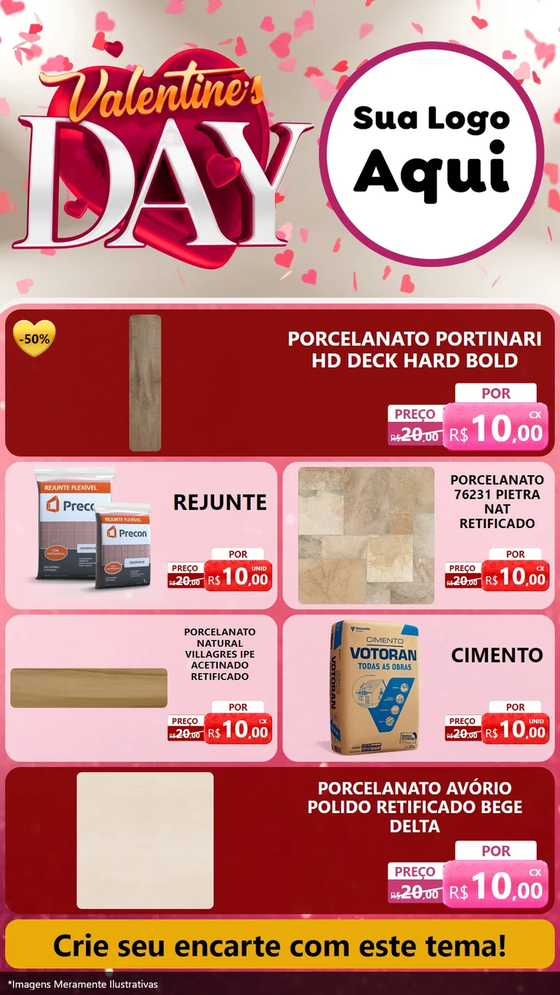 Modelo de TV para TV Vertical com o tema Valentine's Day para Pisos e revestimentos