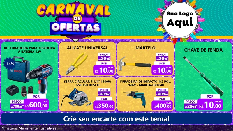 Modelo de TV para TV Horizontal com o tema Carnaval de Ofertas para Maquinas e Ferramentas