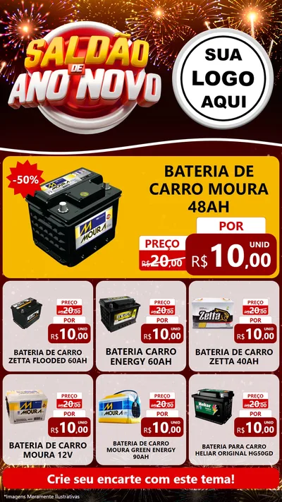 Modelo de Rede Social para Stories com o tema Saldão de Ano Novo para Baterias Elétricas