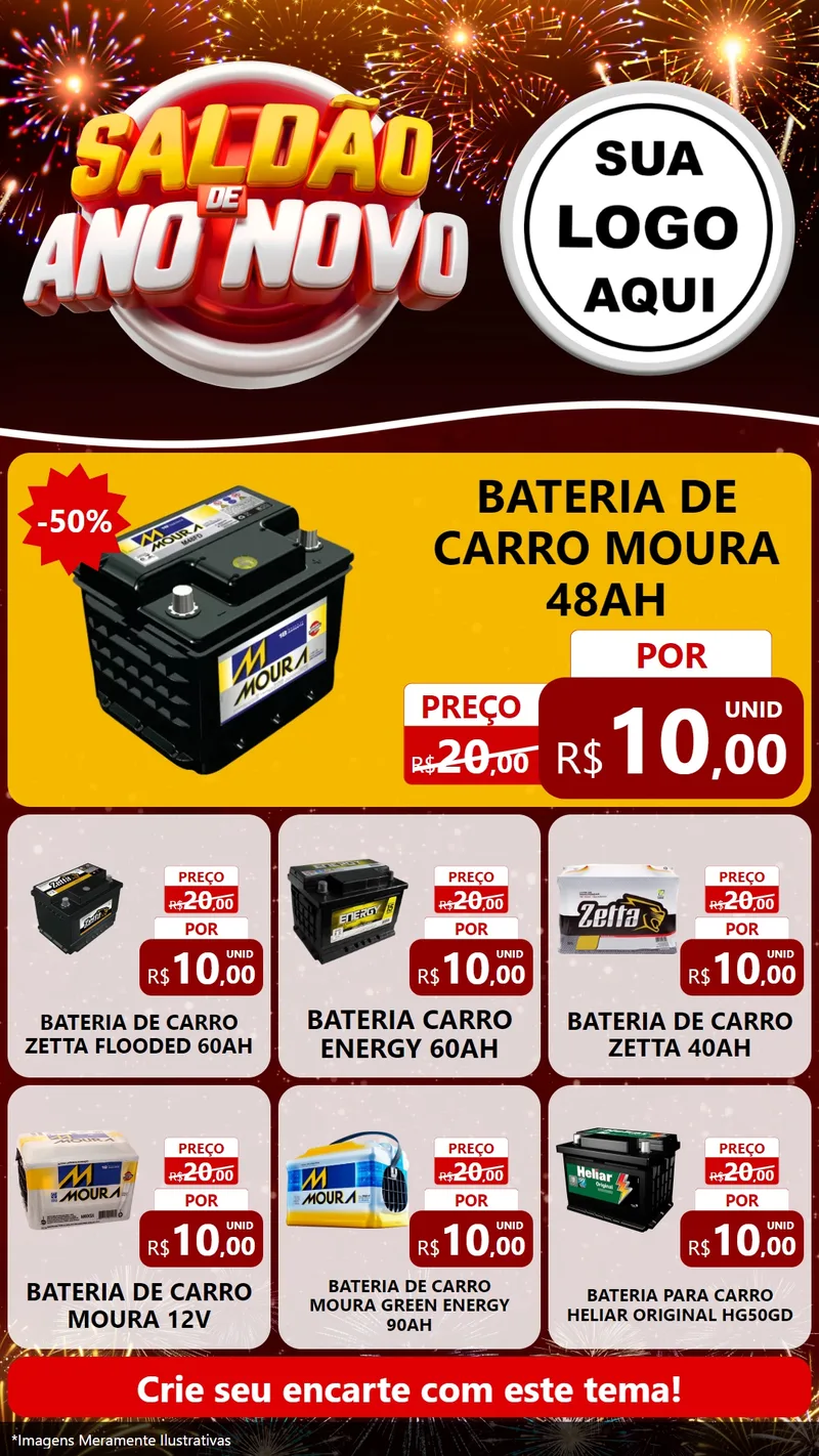 Modelo de Rede Social para Stories com o tema Saldão de Ano Novo para Baterias Elétricas