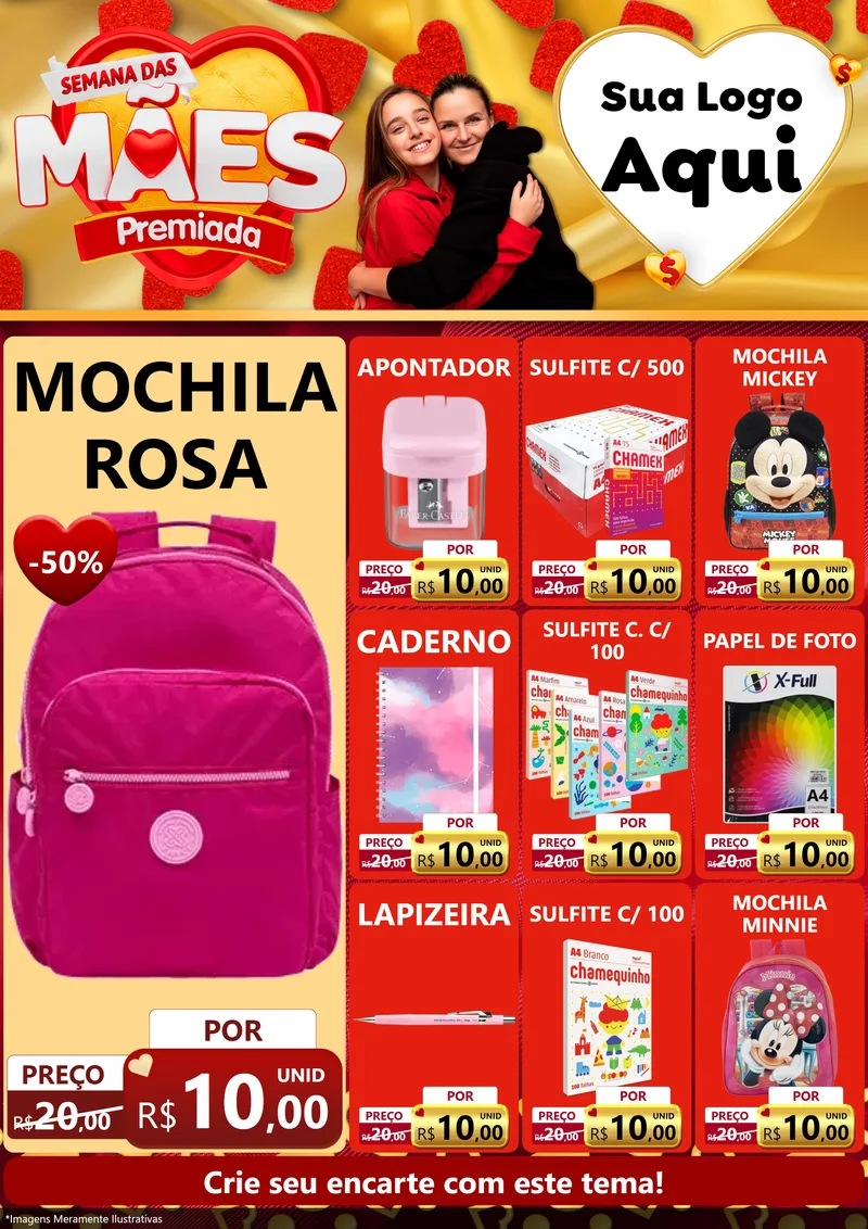 Modelo de Encarte para Encarte A4 Vertical com o tema Semana das Mães Premiada para Papelaria