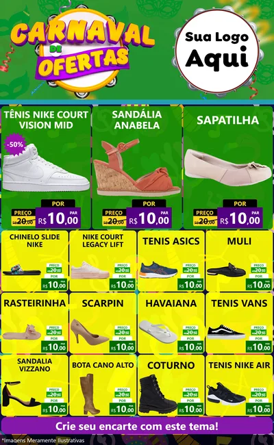 Modelo de Encarte para Encarte Grande com o tema Carnaval de Ofertas para Calçados