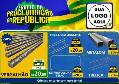 Modelo de Encarte para Encarte A4 Horizontal com o tema Feriado da Proclamação da República para Ferragens