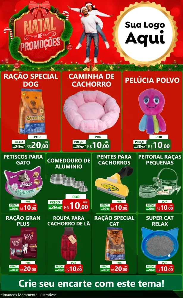 Modelo de Encarte para Encarte Grande com o tema Natal de Promoções para Pet Shop