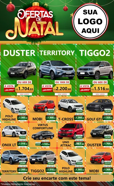 Modelo de Encarte para Encarte Grande com o tema Ofertas de Natal para Concessionaria de Carros