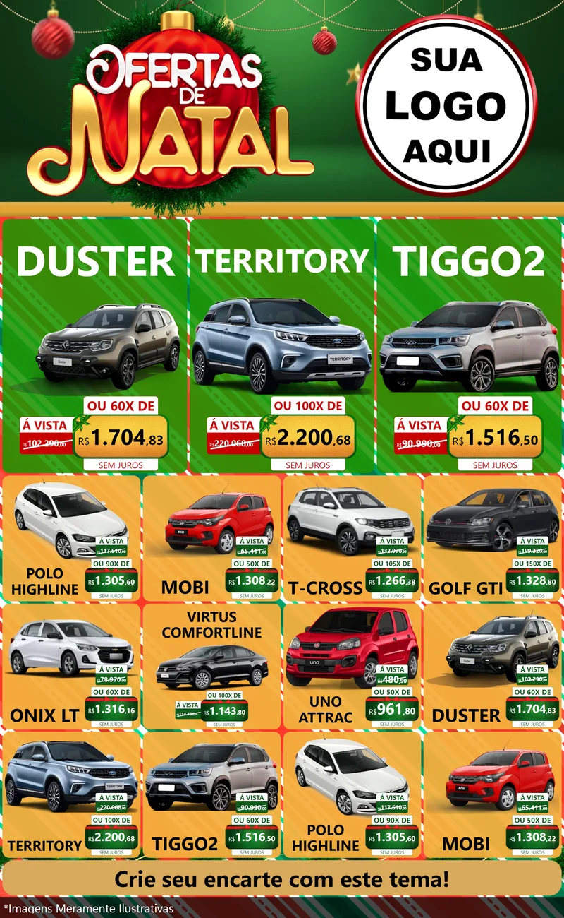 Modelo de Encarte para Encarte Grande com o tema Ofertas de Natal para Concessionaria de Carros